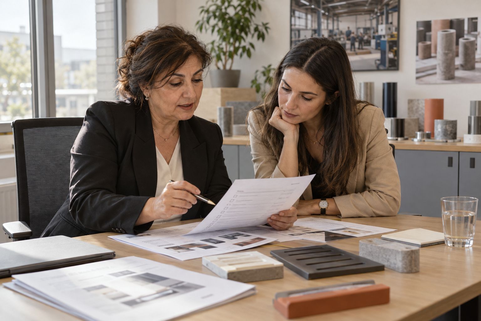 Managing director and marketing lead going through a questionnaire