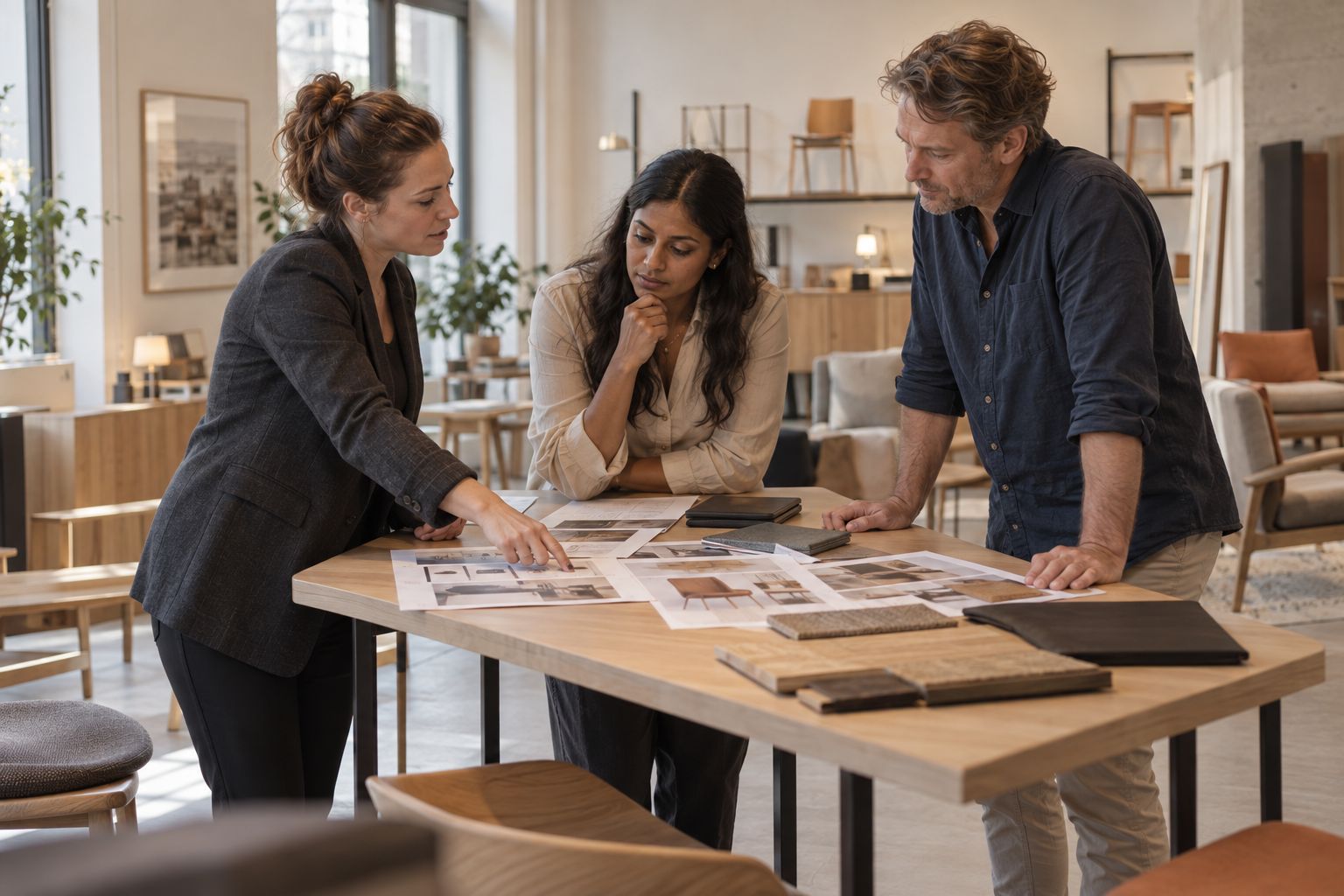 Consultant and owner discussing concepts in a showroom